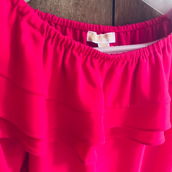 MICHAEL Michael Kors Solid Ruffle Peasant Top, Deep Pink, Long Sleeve Blouse M - Picture 6 of 15